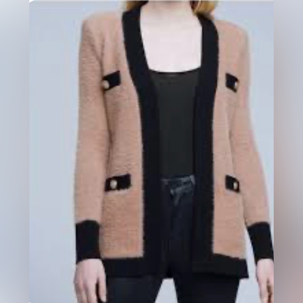 Lagence Women's camel and Black fuzzy Cardigan Sweater. - Picture 2 of 12